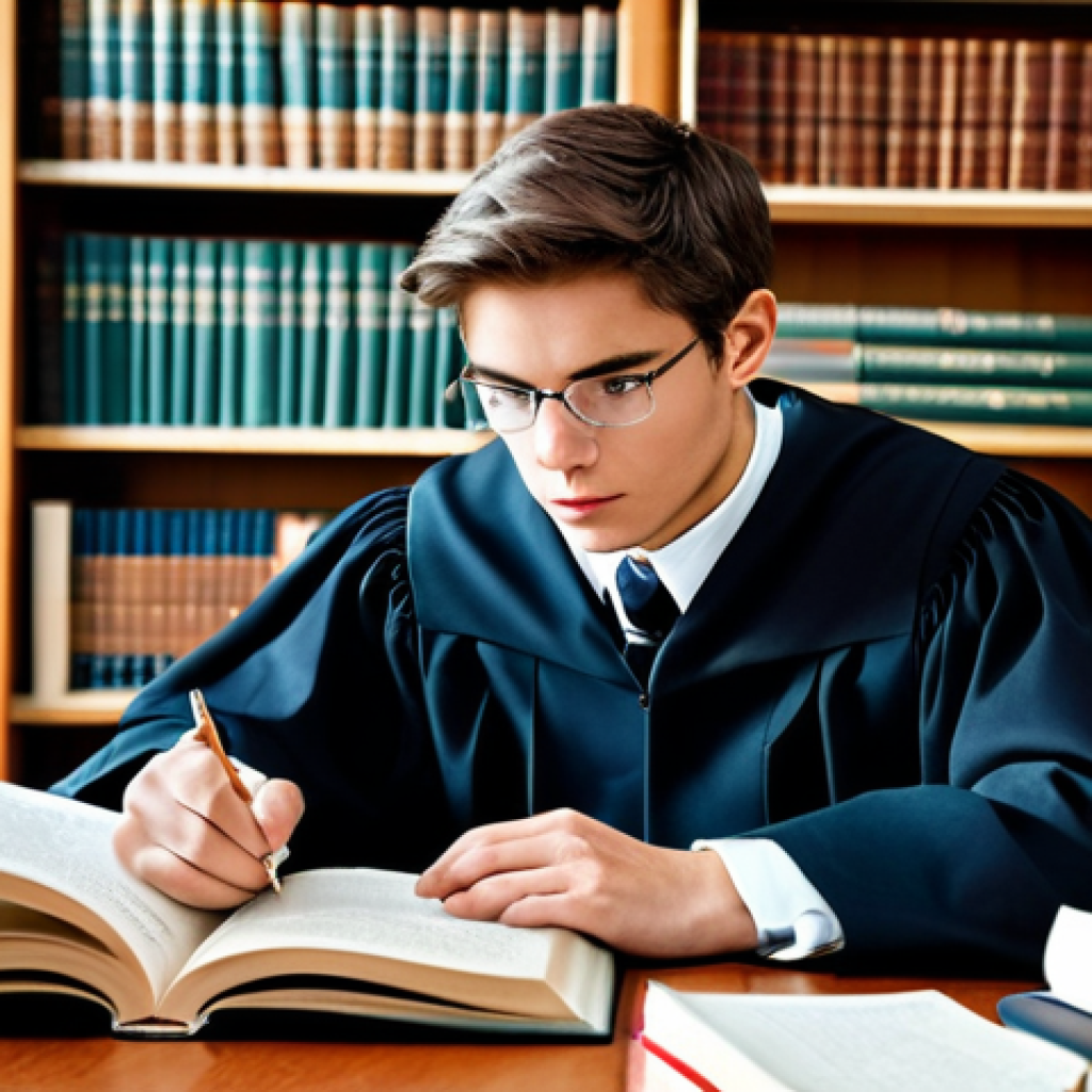 Aspiring Lawyer**

A young, enthusiastic law student studying intently in a well-lit university library, surrounded by textbooks and legal documents, fully clothed in appropriate academic attire, safe for work, perfect anatomy, correct proportions, natural pose, professional photography, high quality, family-friendly.

**