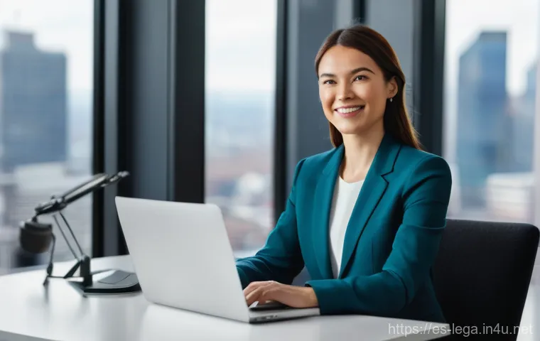 법무사 자격증 취득 후 창업 사례 - Modern Lawyer Specializing in Digital Law**
Prompt: "A confident and approachable female lawyer in ...