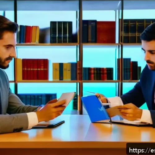 Home 33 법무사 시험 응시 자격 확인 - A professional legal office setting in Spain with a diverse group of young adults studying together,...