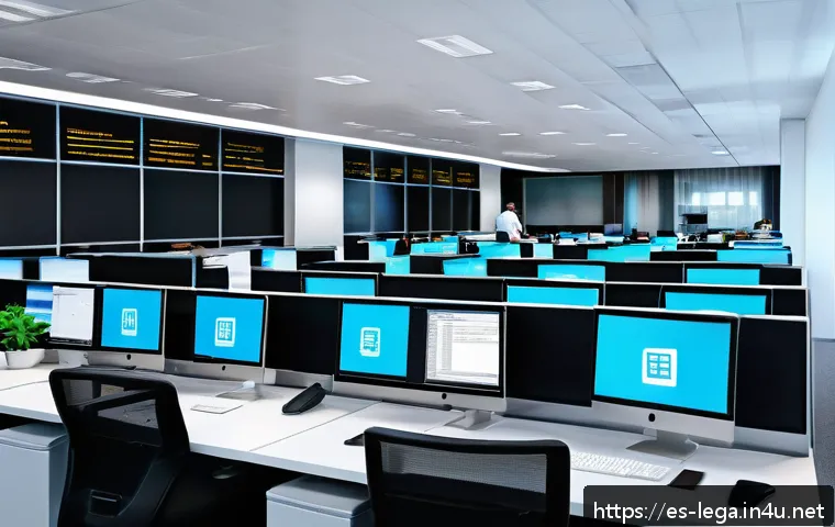 법무사 실무에서 자주 하는 실수 - A modern law office scene showing a professional team using digital document management systems: mul...