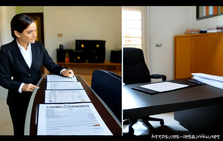 Home 17 법무사와 행정사의 업무 차이 - Photorealistic split-screen comparison in a Spanish professional setting: on the left, a legal docum...
